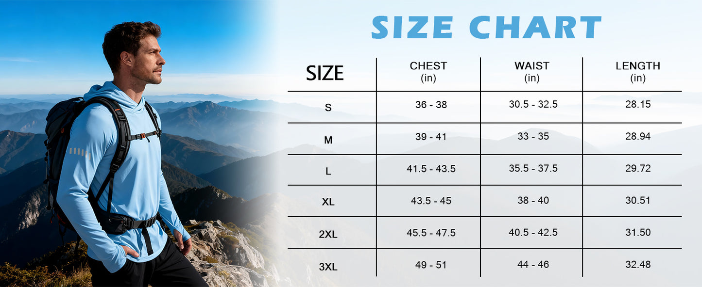 Roadbox Mens UPF 50+ Sun Protection Hoodie, UV Long Sleeve Fishing Shirts, Lightweight Swim Rash Guard for Outdoor Hiking
