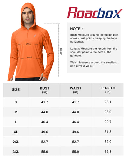 Roadbox UPF 50+ Sun Hoodie for Men, 1/4 Zip Fishing Shirt with Long Sleeve UV Protection for Outdoor Hiking