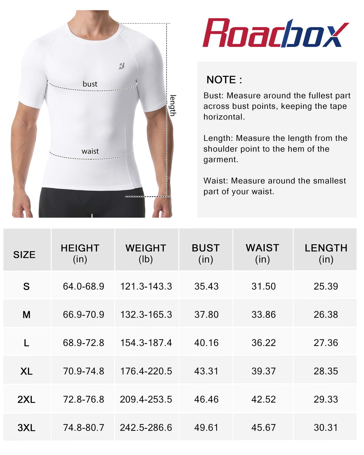 Roadbox Compression Shirt Men Short Sleeve, Cool Dry Base Layer Athletic Undershirts, Workout T-Shirt for Sports Gym Running