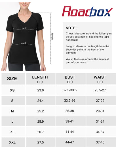 Roadbox Women's Compression Shirt Short Sleeve V Neck Workout Tops Quick Dry Athletic Gym Base Layer for Yoga Running Sports