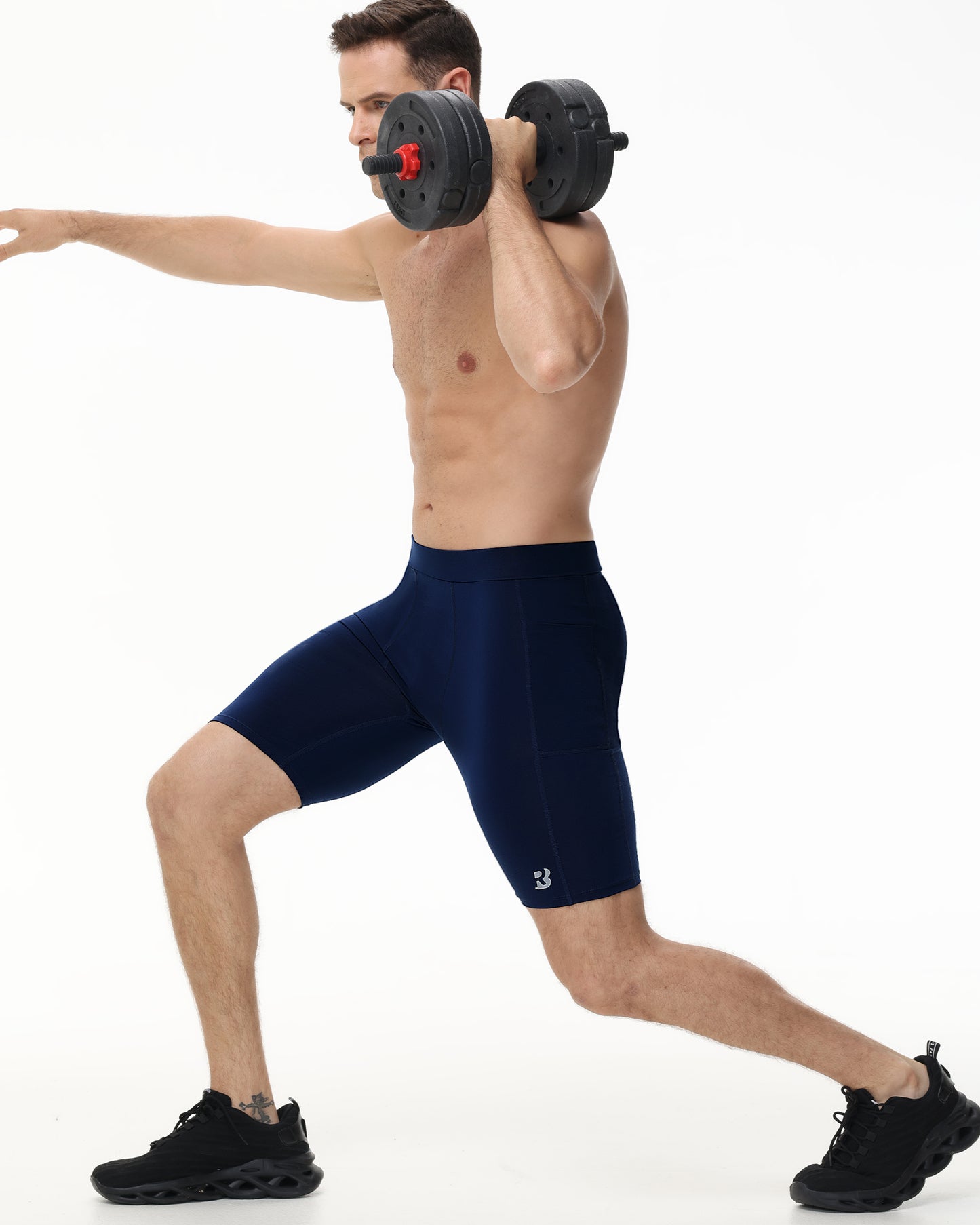 Roadbox Workout Compression Shorts for Men - 8" Running Spandex Shorts with Pockets Gym Sport Athletic Performance Underwear