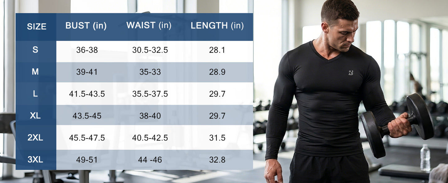 Roadbox Men's V-Neck Compression Shirts, Long Sleeve Athletic Undershirts