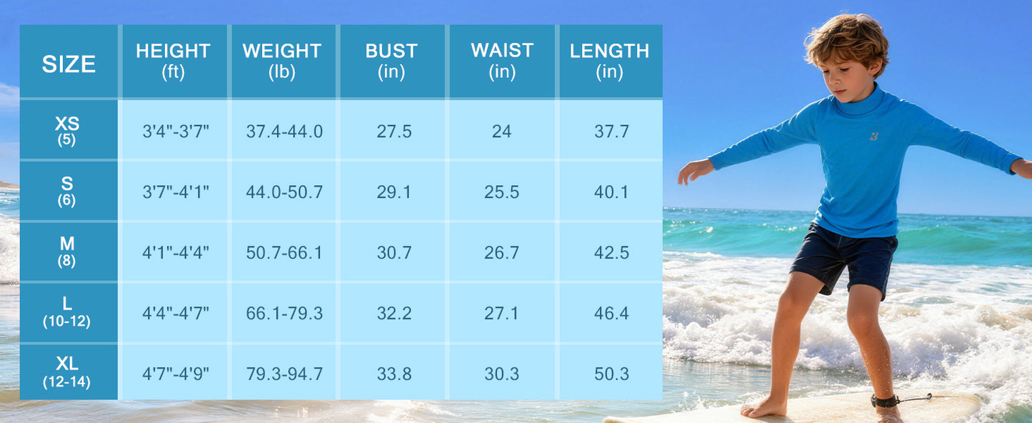 Roadbox Boys UPF 50+ Rash Guard, Swim Shirt Sun Protection Long Sleeve for Kids, Toddler Rashguard Athletic Surf Water Shirts
