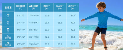 Roadbox Boys UPF 50+ Rash Guard, Swim Shirt Sun Protection Long Sleeve for Kids, Toddler Rashguard Athletic Surf Water Shirts