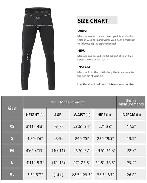 Roadbox 1 Pack Boys Compression Pants Youth Quick Dry Spandex Tights Leggings for Running Football Basketball White