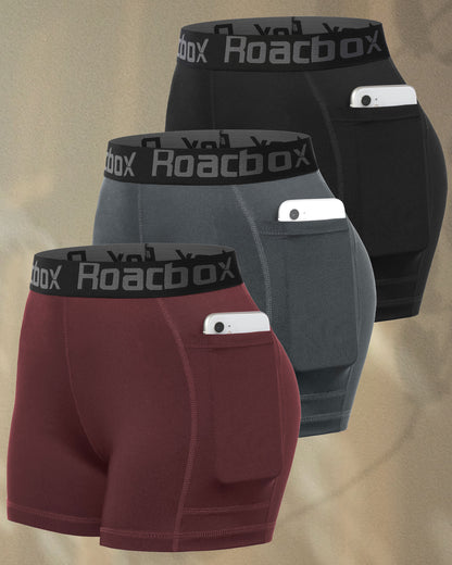 Roadbox 3" Women's Volleyball Spandex Shorts with Pocket/Non-Pocket, 2/3 Pack Compression Shorts for Workout Running Gym Yoga