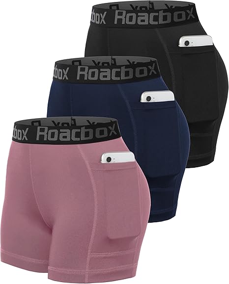 Roadbox Women's 5 inch Yoga Shorts with Pockets - UPF 30+ Sun UV Protection Workout Gym Spandex Compression Shorts for Volleyball