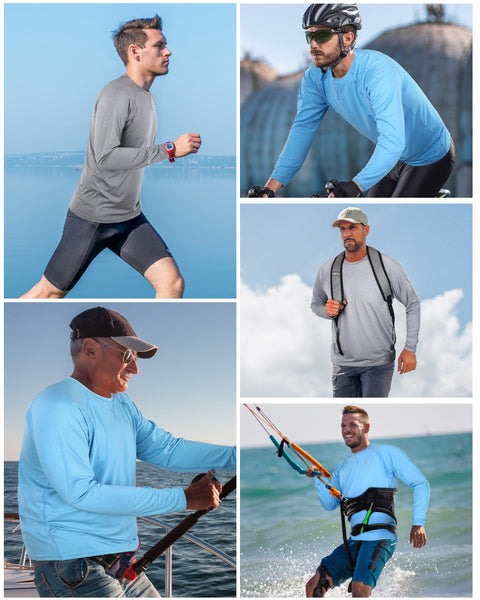 Roadbox Mens UPF 50+ UV Sun Protection Long Sleeve Shirts Rash Guard for Fishing Hiking Swimming Running