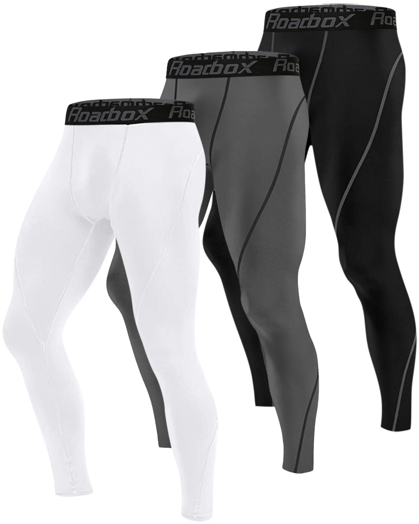 Roadbox 3 Pack Men's Compression Pants Base Layer Tights Leggings