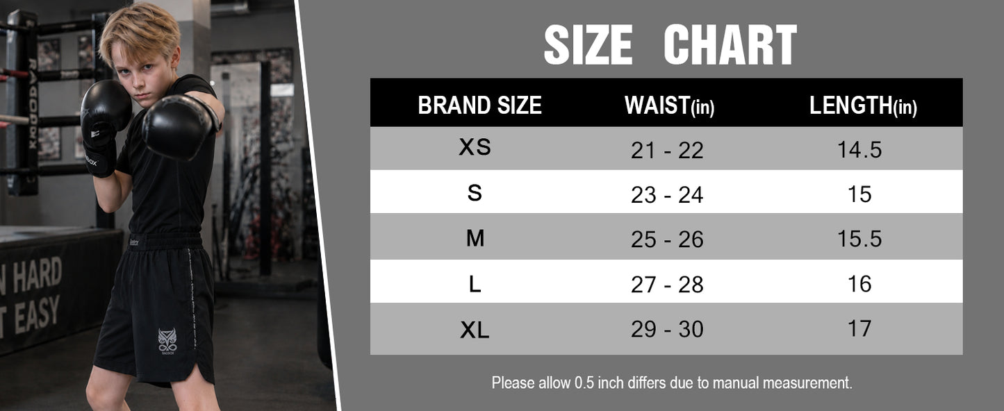 Roadbox Kids BJJ Boxing Shorts, Boys Jiu Jitsu Shorts for No-Gi Grappling