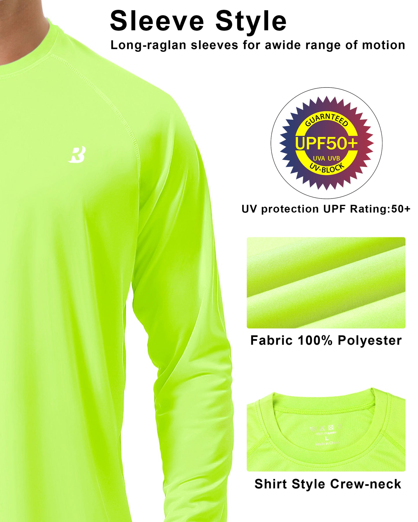 Roadbox Mens UPF 50+ UV Sun Protection Shirts Outdoor Long Sleeve SPF Rash Guard for Fishing Hiking Swimming Running