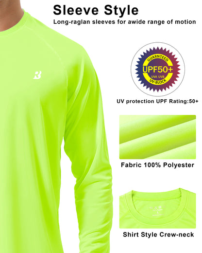 Roadbox Mens UPF 50+ UV Sun Protection Shirts Outdoor Long Sleeve SPF Rash Guard for Fishing Hiking Swimming Running