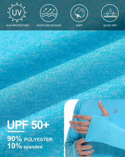 Roadbox UPF 50+ Mens Swim Shirts, Long Sleeve Sun Protection Fishing Rash Guard, Quick Dry UV Hiking Shirt with Thumbhole