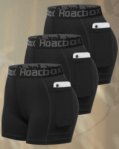 Roadbox 3" Women's Volleyball Spandex Shorts with Pocket/Non-Pocket, 2/3 Pack Compression Shorts for Workout Running Gym Yoga