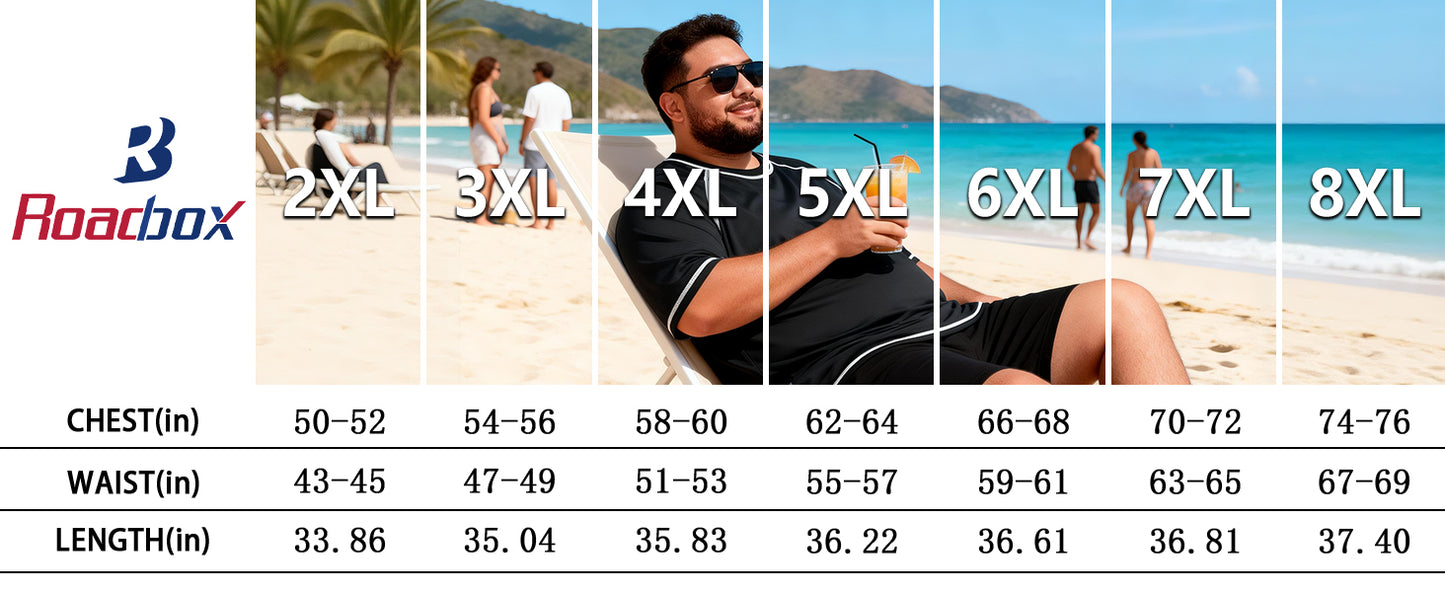 Roadbox Mens Big and Tall Swim Shirt, UPF 50+ Short Sleeve Rash Guard, UV Sun Protection Quick Dry Water T-Shirts for Beach