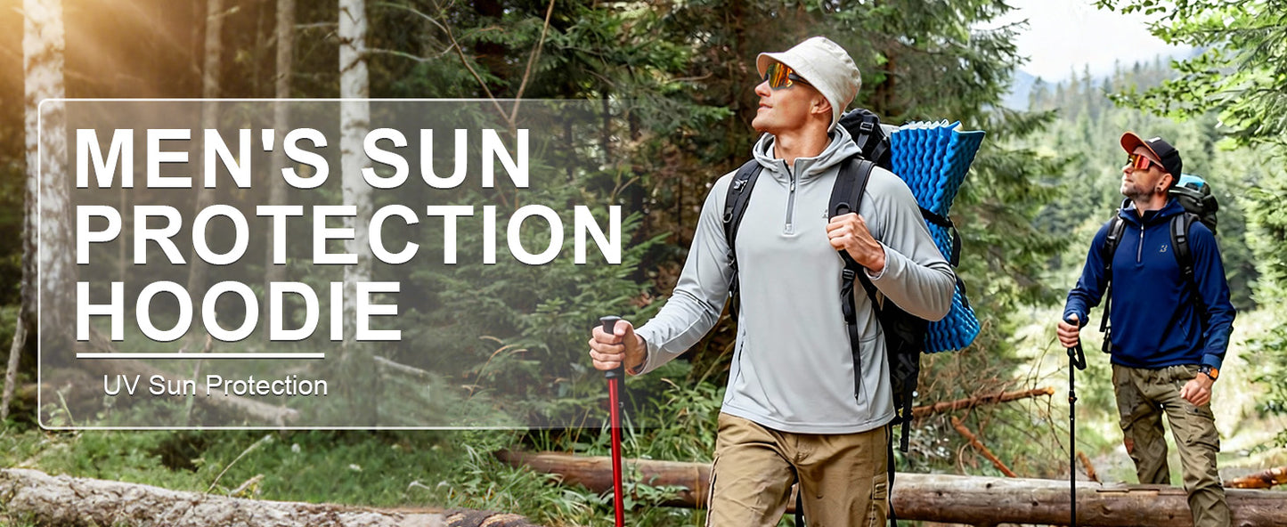 Roadbox UPF 50+ Sun Hoodie for Men, 1/4 Zip Fishing Shirt with Long Sleeve UV Protection for Outdoor Hiking
