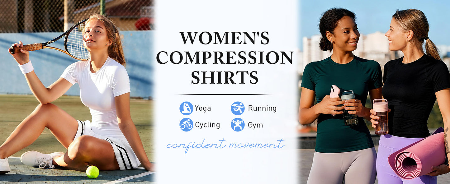 Roadbox Women's Compression Shirts, 1/3 Pack Short Sleeve Workout Tops Athletic Gym T-Shirt Yoga Running Quick Dry Base Layer