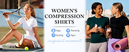 Roadbox Women's Compression Shirts, 1/3 Pack Short Sleeve Workout Tops Athletic Gym T-Shirt Yoga Running Quick Dry Base Layer