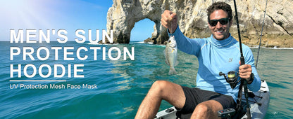 Roadbox Men's Sun Hoodie with Mask, UPF 50+ Long Sleeve Fishing Shirts, UV Outdoor Swim Hiking Running Workout Rash Guard