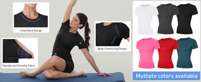 Roadbox Women's Compression Shirts, 1/3 Pack Short Sleeve Workout Tops Athletic Gym T-Shirt Yoga Running Quick Dry Base Layer