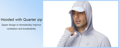 Roadbox UPF 50+ Sun Hoodie for Men, 1/4 Zip Fishing Shirt with Long Sleeve UV Protection for Outdoor Hiking