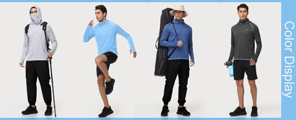 Roadbox Men's Sun Hoodie with Mask, UPF 50+ Long Sleeve Fishing Shirts, UV Outdoor Swim Hiking Running Workout Rash Guard