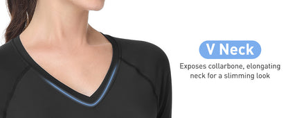 Roadbox Women's Compression Shirt Short Sleeve V Neck Workout Tops Quick Dry Athletic Gym Base Layer for Yoga Running Sports
