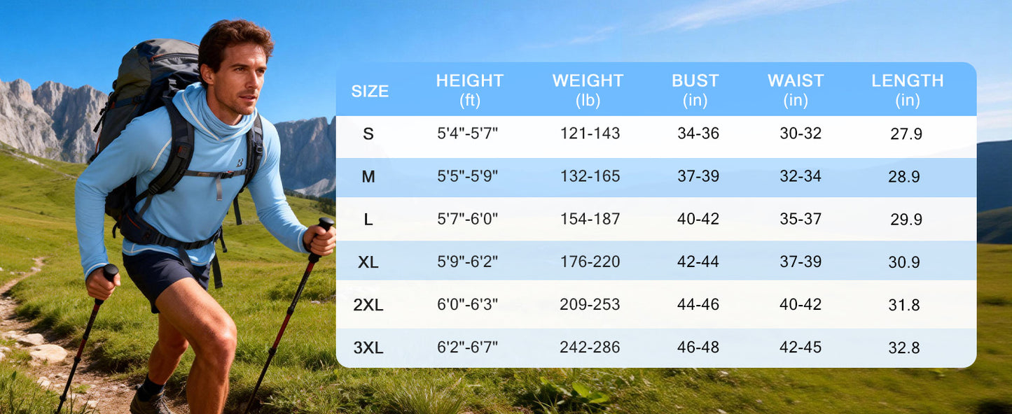 Roadbox Men's Sun Hoodie with Mask, UPF 50+ Long Sleeve Fishing Shirts, UV Outdoor Swim Hiking Running Workout Rash Guard