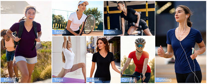 Roadbox Women's Compression Shirt Short Sleeve V Neck Workout Tops Quick Dry Athletic Gym Base Layer for Yoga Running Sports