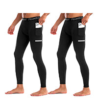 Roadbox 1/2 Pack Compression Pants for Men Running Tights Athletic Football Leggings Cycling Base Layer with Pockets