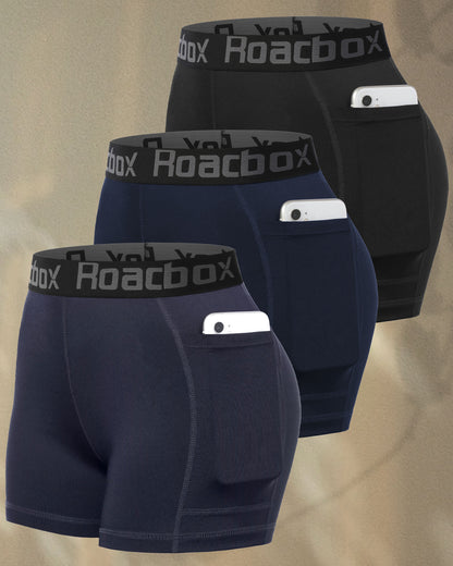 Roadbox 3" Women's Volleyball Spandex Shorts with Pocket/Non-Pocket, 2/3 Pack Compression Shorts for Workout Running Gym Yoga