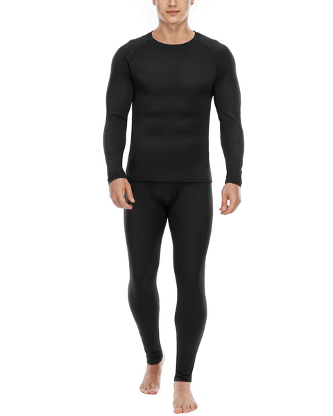 Roadbox Thermal Underwear for Men Fleece Lined Long Johns Winter Warm Base Layer Tops and Bottoms Set for Skiing Cold Weather Black