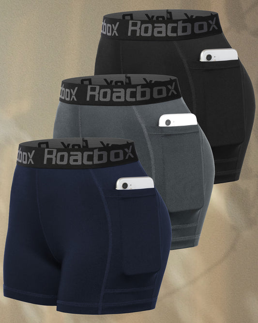 Roadbox 3" Women's Volleyball Spandex Shorts with Pocket/Non-Pocket, 2/3 Pack Compression Shorts for Workout Running Gym Yoga