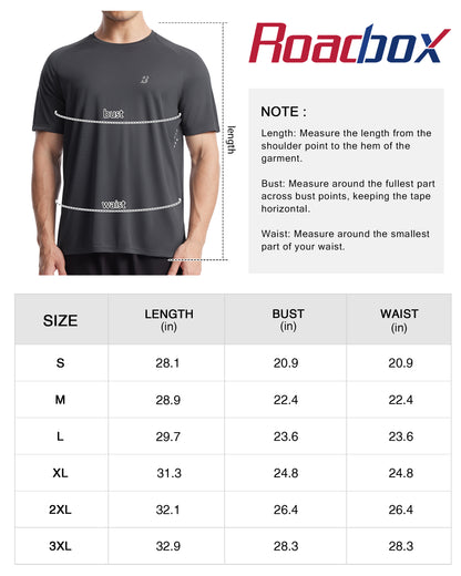 Roadbox Men's UPF 50+ Swim Rash Guard, Short Sleeve UV Sun Protection Workout Athletic Shirts Quick Dry Gym Running Tee Tops