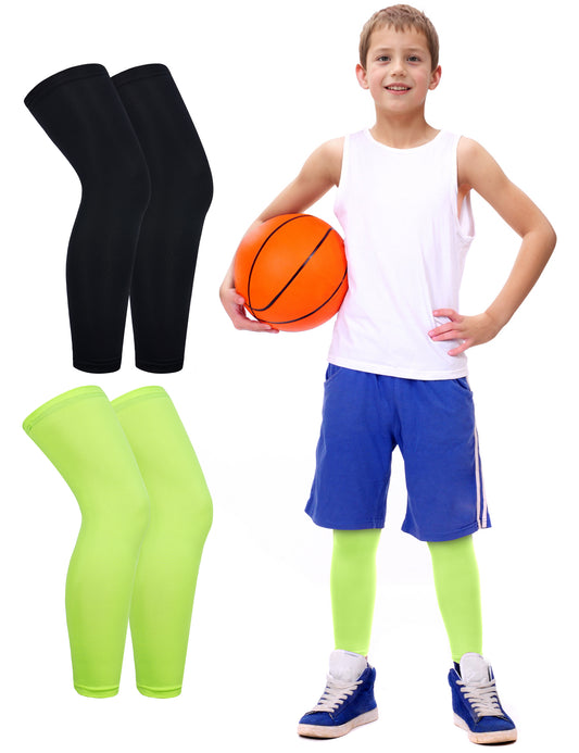 Roadbox Kids Long Leg Sleeve, 2 Pairs Non-Slip Protection Knee Compression Leg Sleeves for Youth Boy Girl Basketball Football