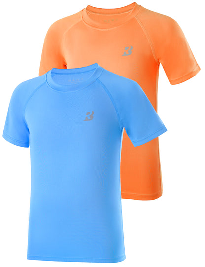 Roadbox Boys Rash Guard Swim Shirt, 2Pack UPF 50+ Sun Protection Short Sleeve, Quick Dry Rashguard Water Shirt for Kids