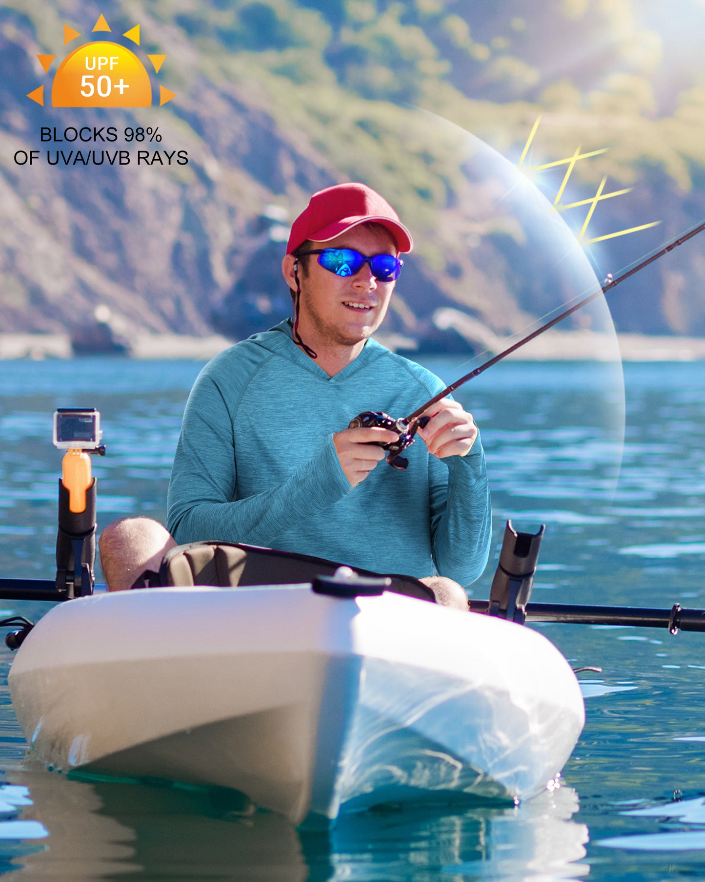 Roadbox UPF 50+ Fishing Shirts for Men, Long Sleeve UV Sun Protection Lightweight Rash Guard Hoodie for Hiking Workout