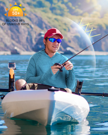 Roadbox UPF 50+ Fishing Shirts for Men, Long Sleeve UV Sun Protection Lightweight Rash Guard Hoodie for Hiking Workout