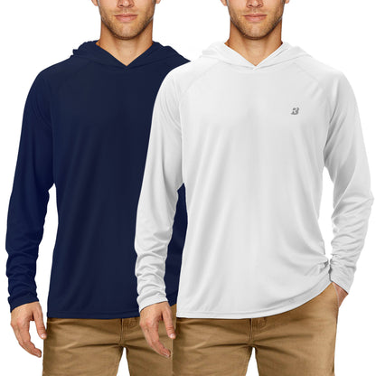 Roadbox 2 Pack UPF 50+ Fishing Shirts for Men Long Sleeve Sun Protection Hoodie Lightweight Outdoor UV Hiking Shirts