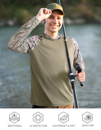 Roadbox UPF 50+ Fishing Shirts for Men Long Sleeve UV Sun Protection Hoodie Outdoor Hiking Shirts