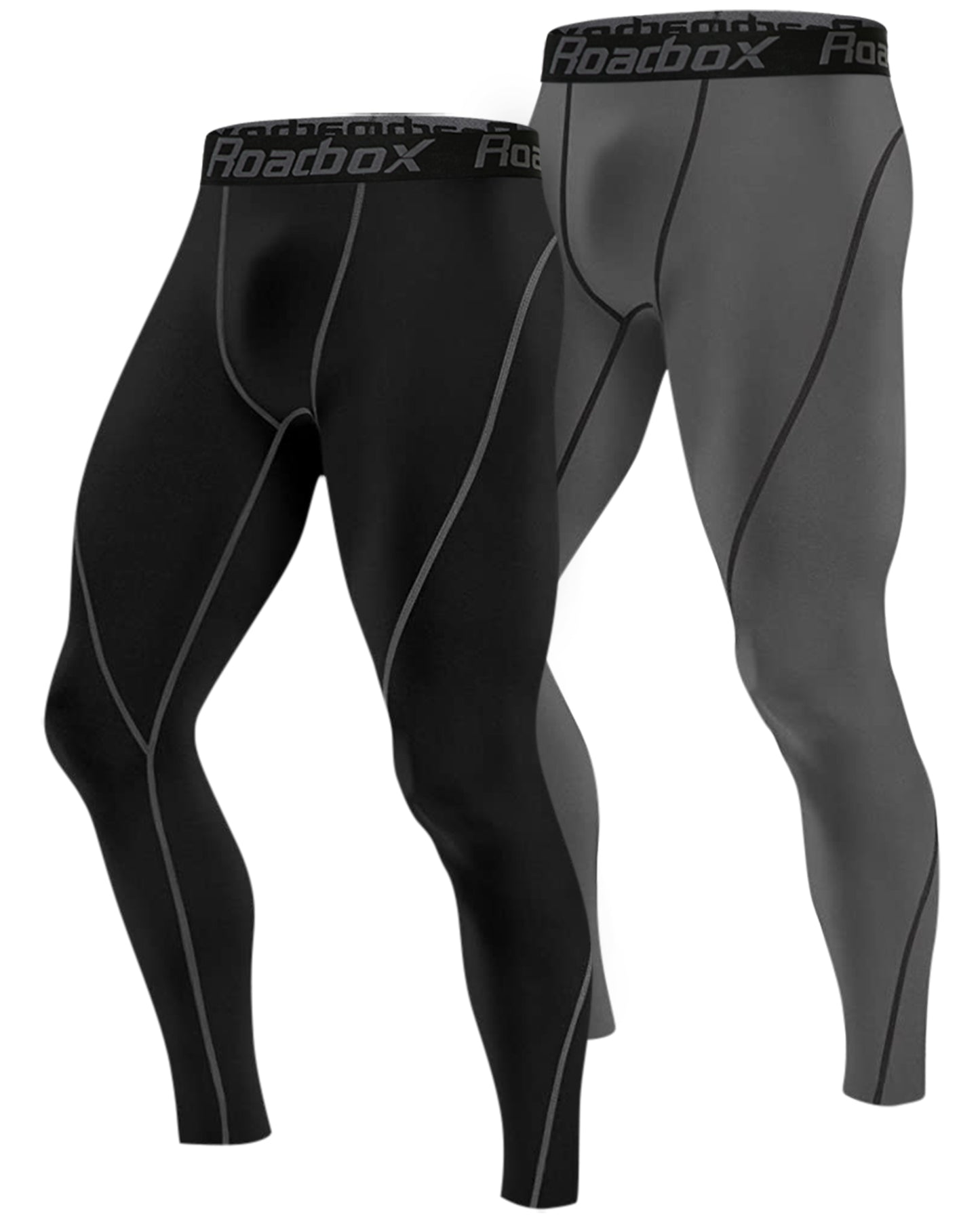 Roadbox 2 Pack Mens Compression Pants Base Layer Cycling Workout Sports Tights Leggings with Pocket