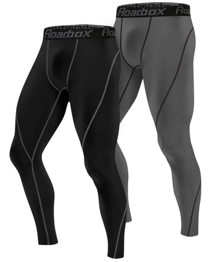Roadbox 2 Pack Mens Compression Pants Base Layer Cycling Workout Sports Tights Leggings with Pocket