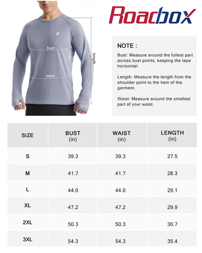 Roadbox Men's UPF 50+ Swim Rash Guard, Long Sleeve UV Sun Protection SPF Water Shirts Quick Dry for Outdoor Fishing Hiking