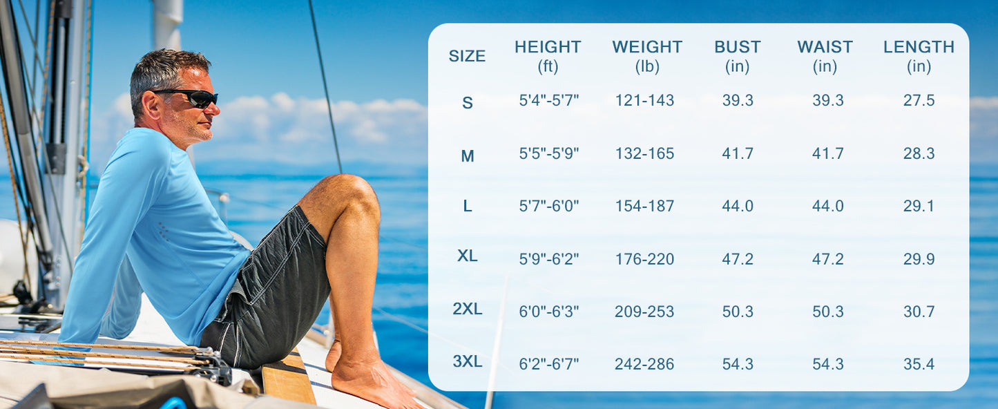 Roadbox Men's UPF 50+ Swim Rash Guard, Long Sleeve UV Sun Protection SPF Water Shirts Quick Dry for Outdoor Fishing Hiking