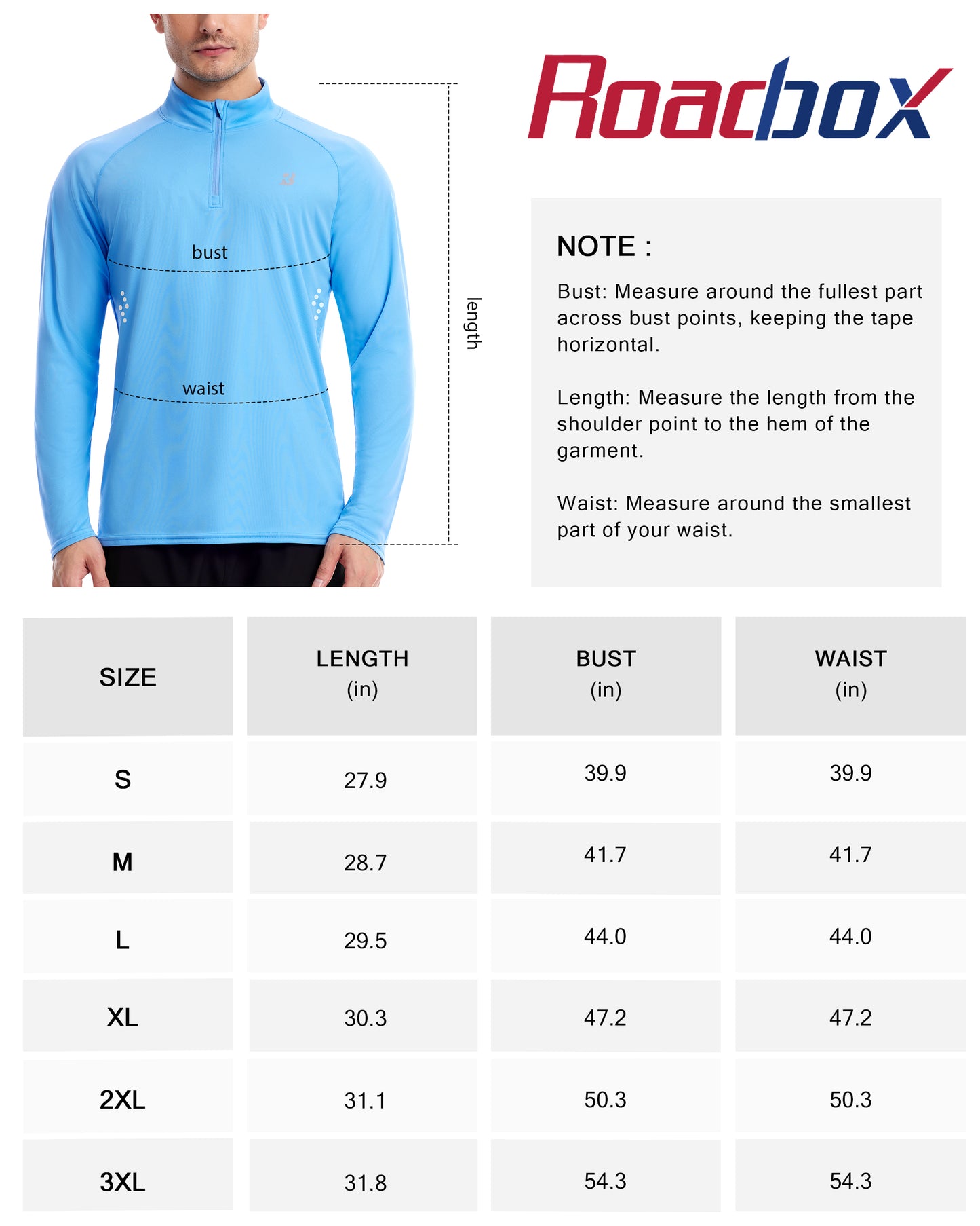 Roadbox Men's UPF 50+ UV Sun Protection Shirts, 1/4 Zip Athletic Pullover Long Sleeve, Running Fishing Rash Guard T-Shirt