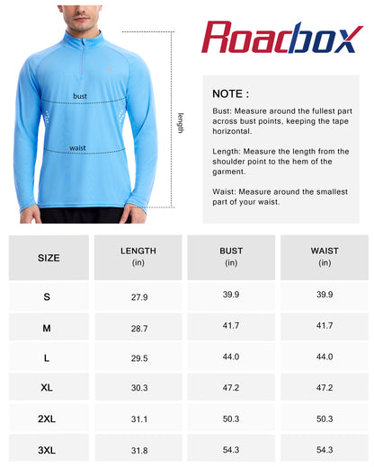 Roadbox Men's UPF 50+ UV Sun Protection Shirts, 1/4 Zip Athletic Pullover Long Sleeve, Running Fishing Rash Guard T-Shirt