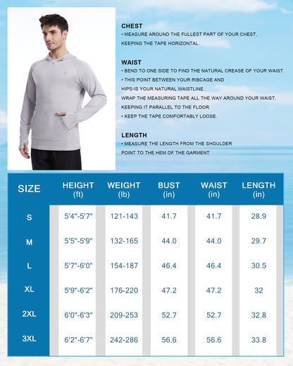 Roadbox Men's UPF 50+ Sun Hoodie Shirts, UV Protection Fishing Shirt with Pocket, Swim Hiking Rash Guard Long Sleeve Hoodies