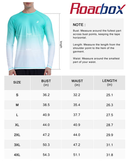 Roadbox Men's UPF 50+ Swim Shirts, Long Sleeve UV Sun Protection Rash Guard, Quick Dry SPF T-Shirt for Beach Surfing Fishing