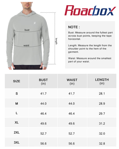 Roadbox Mens UPF 50+ Fishing Shirt, Long Sleeve UV Sun Protection Hoodies, Quick Dry Rash Guard for Hiking Outdoor Working
