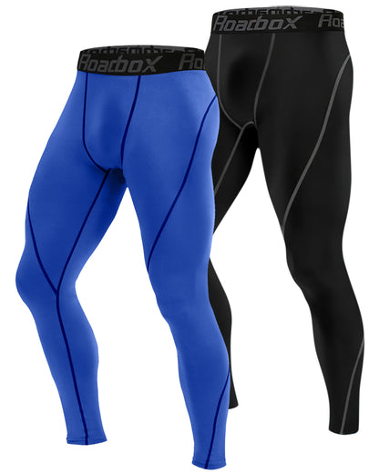 Roadbox 2 Pack Mens Compression Pants Base Layer Cycling Workout Sports Tights Leggings with Pocket